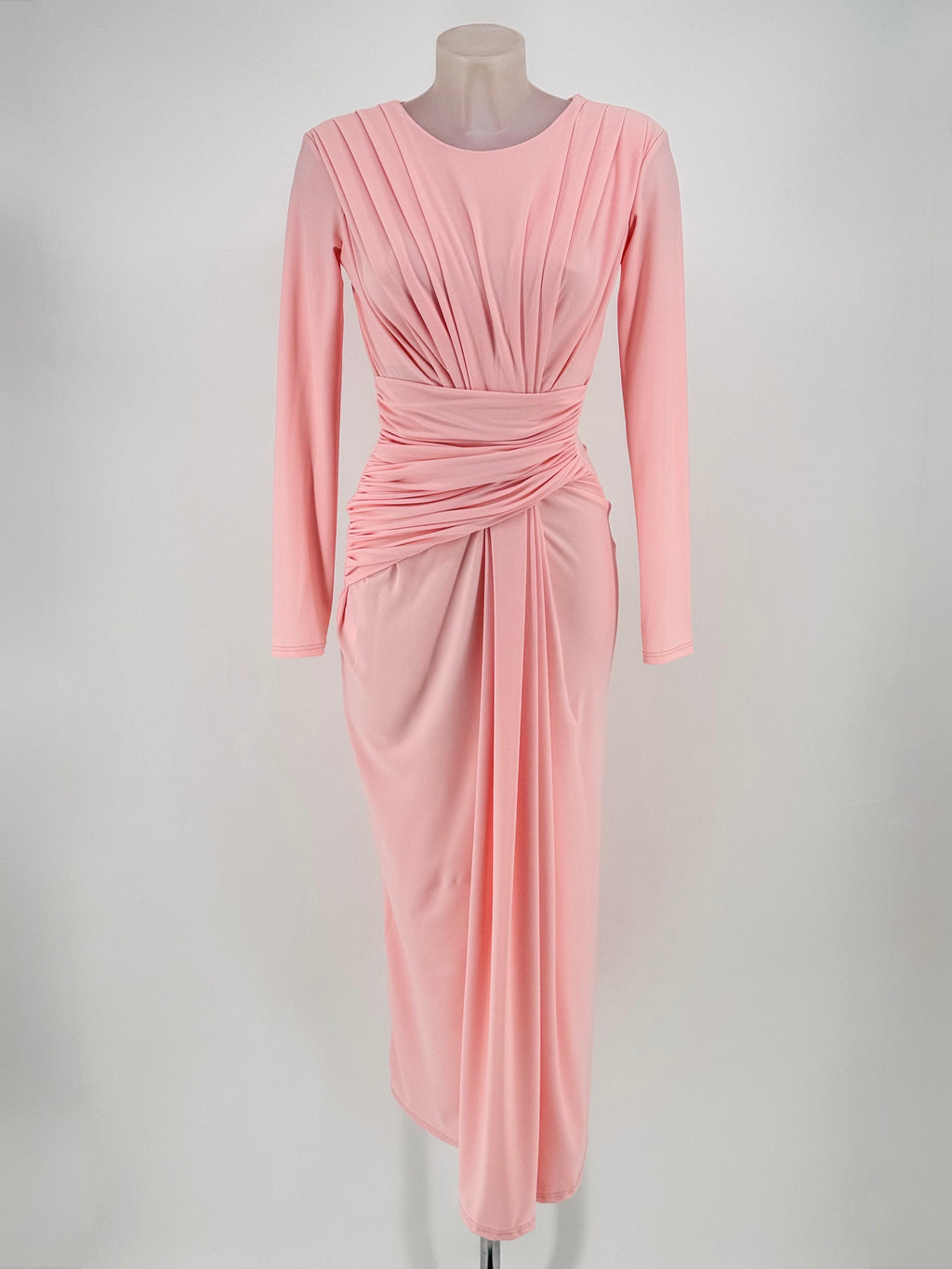 Vestido midi largo Lisboa manga larga Rosa