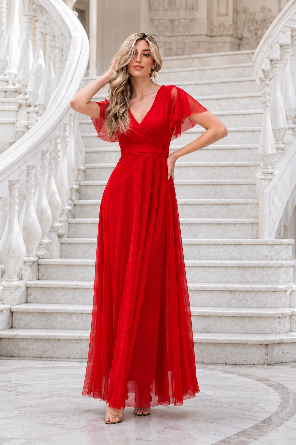 Vestido largo Érika tul Rojo