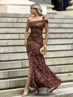 Vestido largo Fiona print marrón