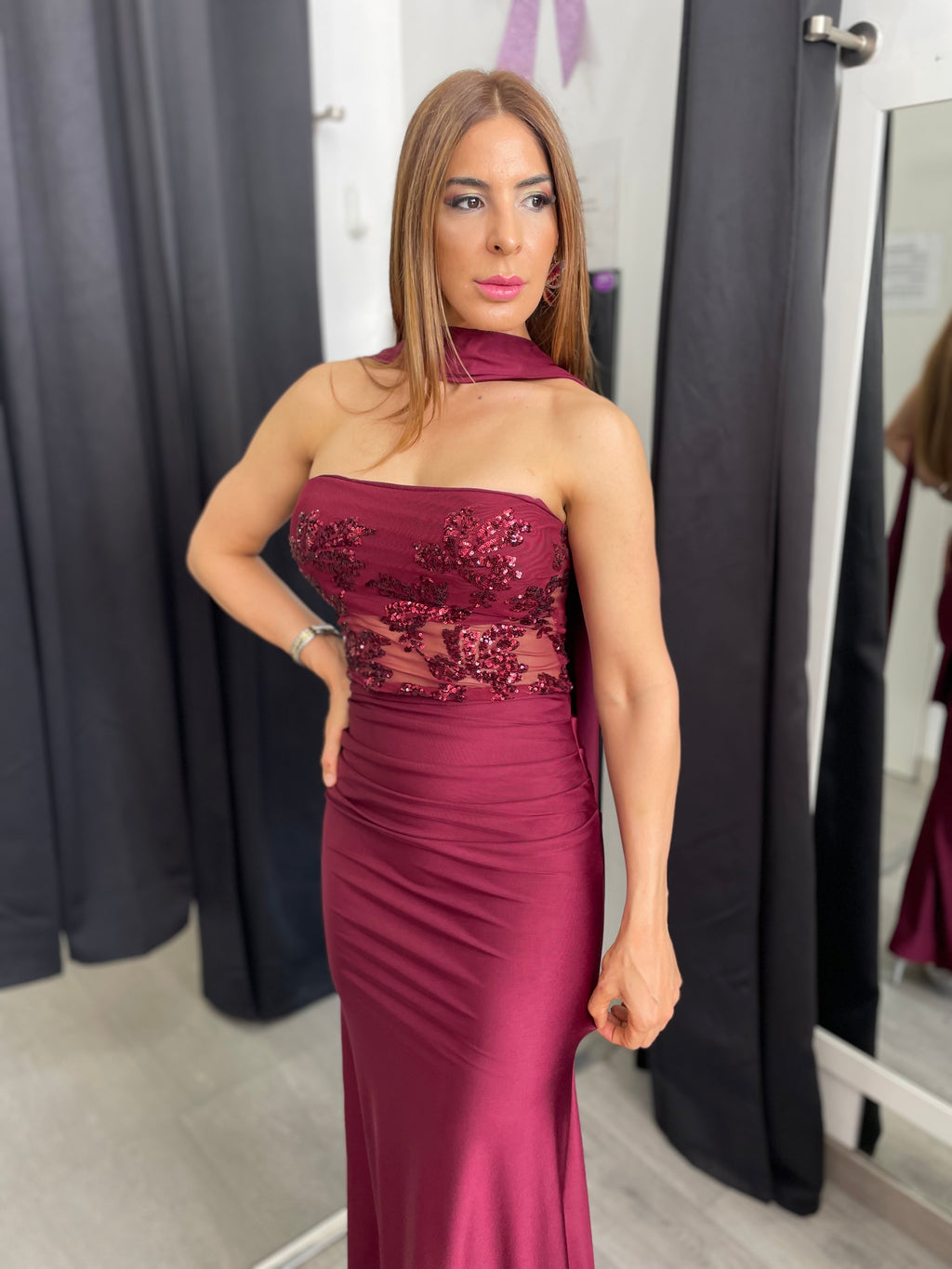 Vestido largo Sicilia Burdeos