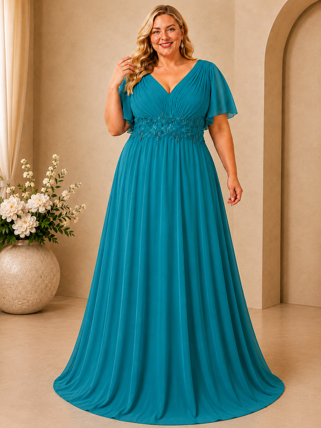 Vestido  largo curvy Jimena Turquesa