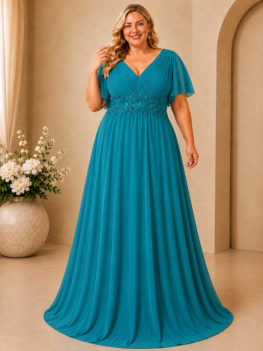 Vestido  largo curvy Jimena Turquesa