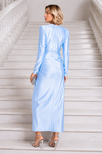 Vestido largo Alexandra manga Celeste