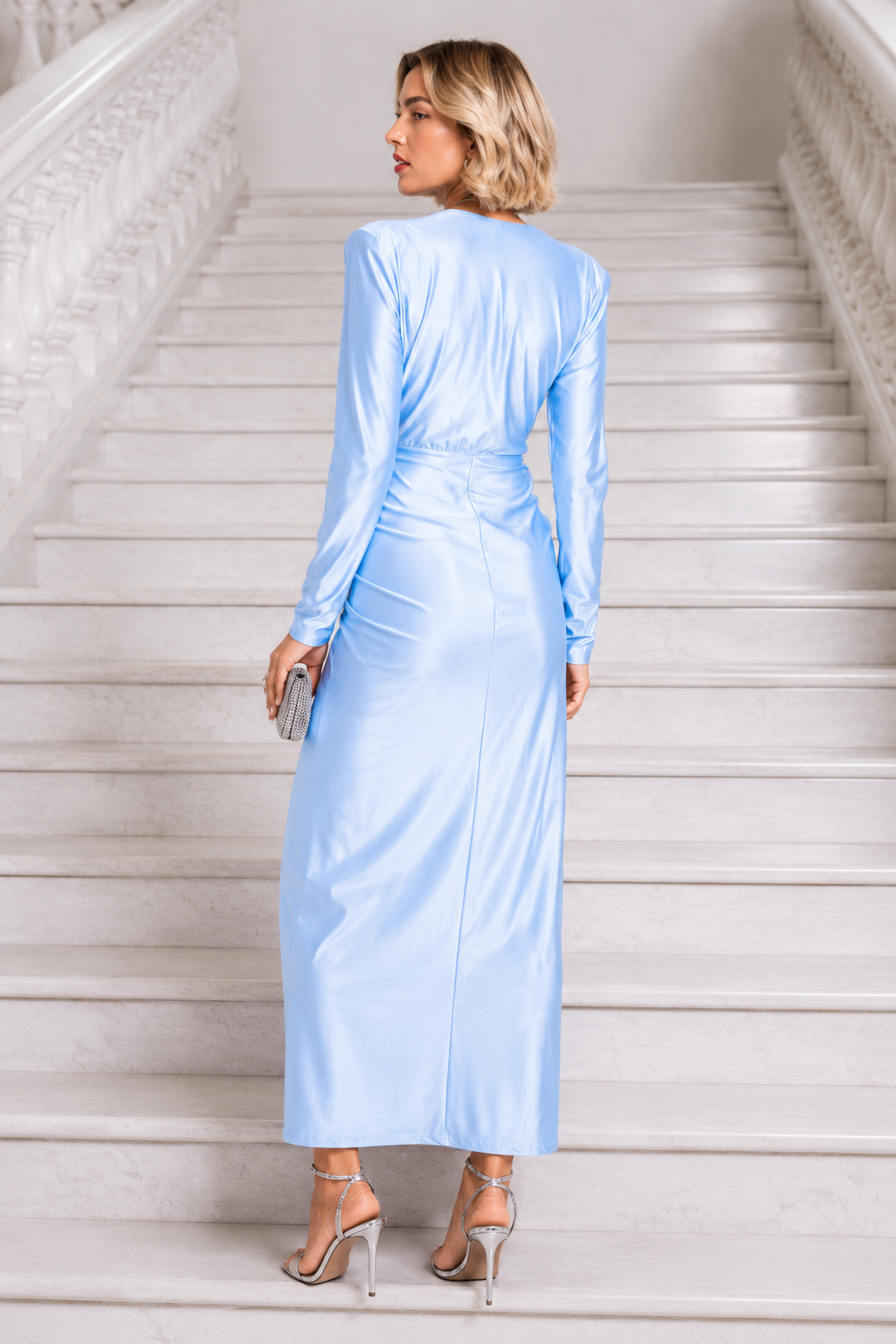 Vestido largo Alexandra manga Celeste