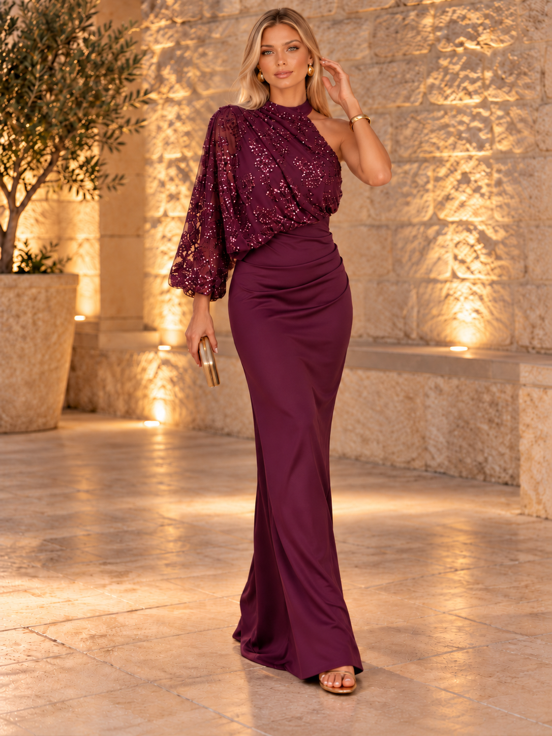Vestido largo Arish Burdeos