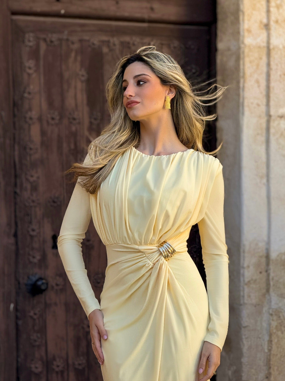Vestido midi largo Ronda manga larga Amarillo