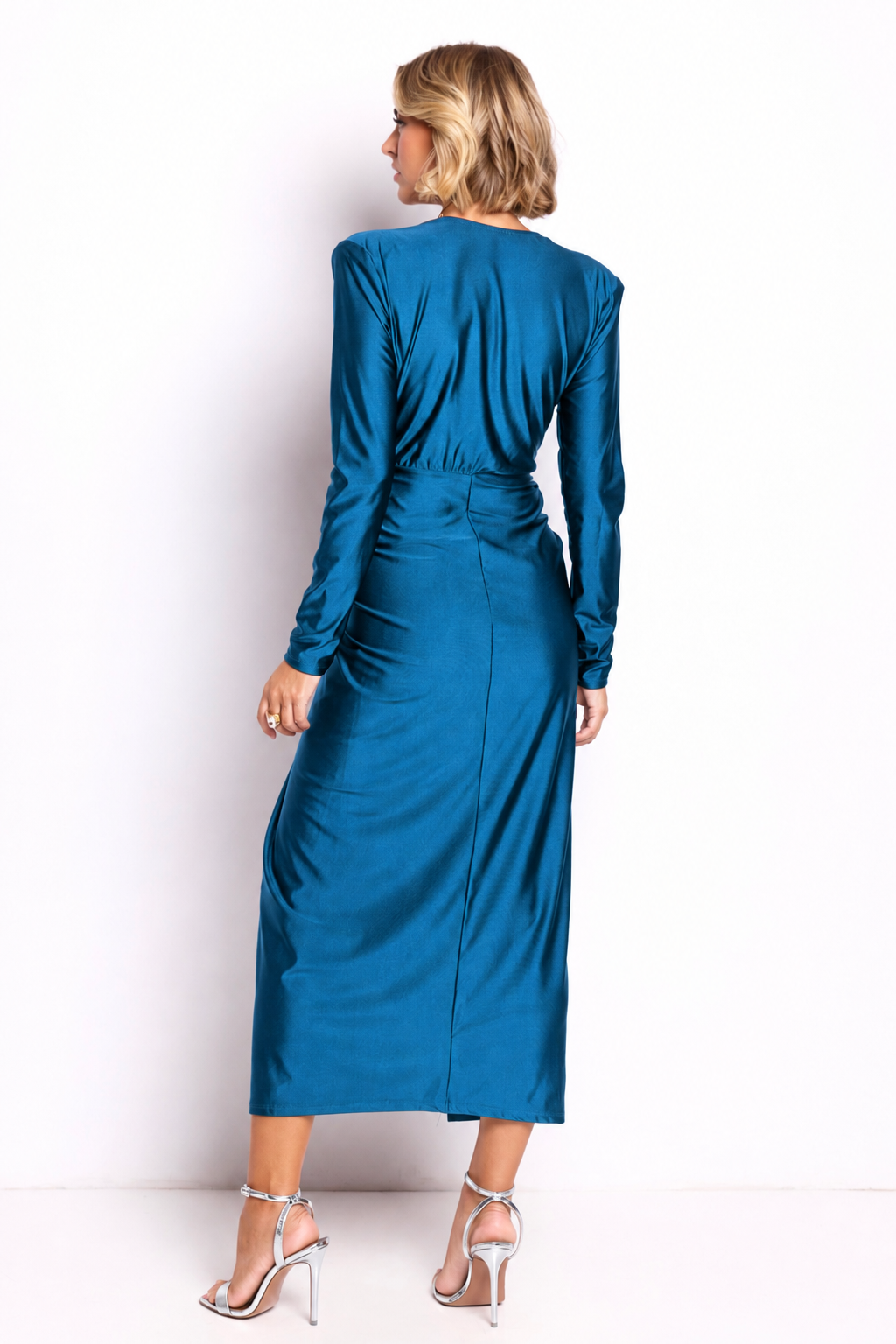 Vestido midi largo Alexandra manga petróleo