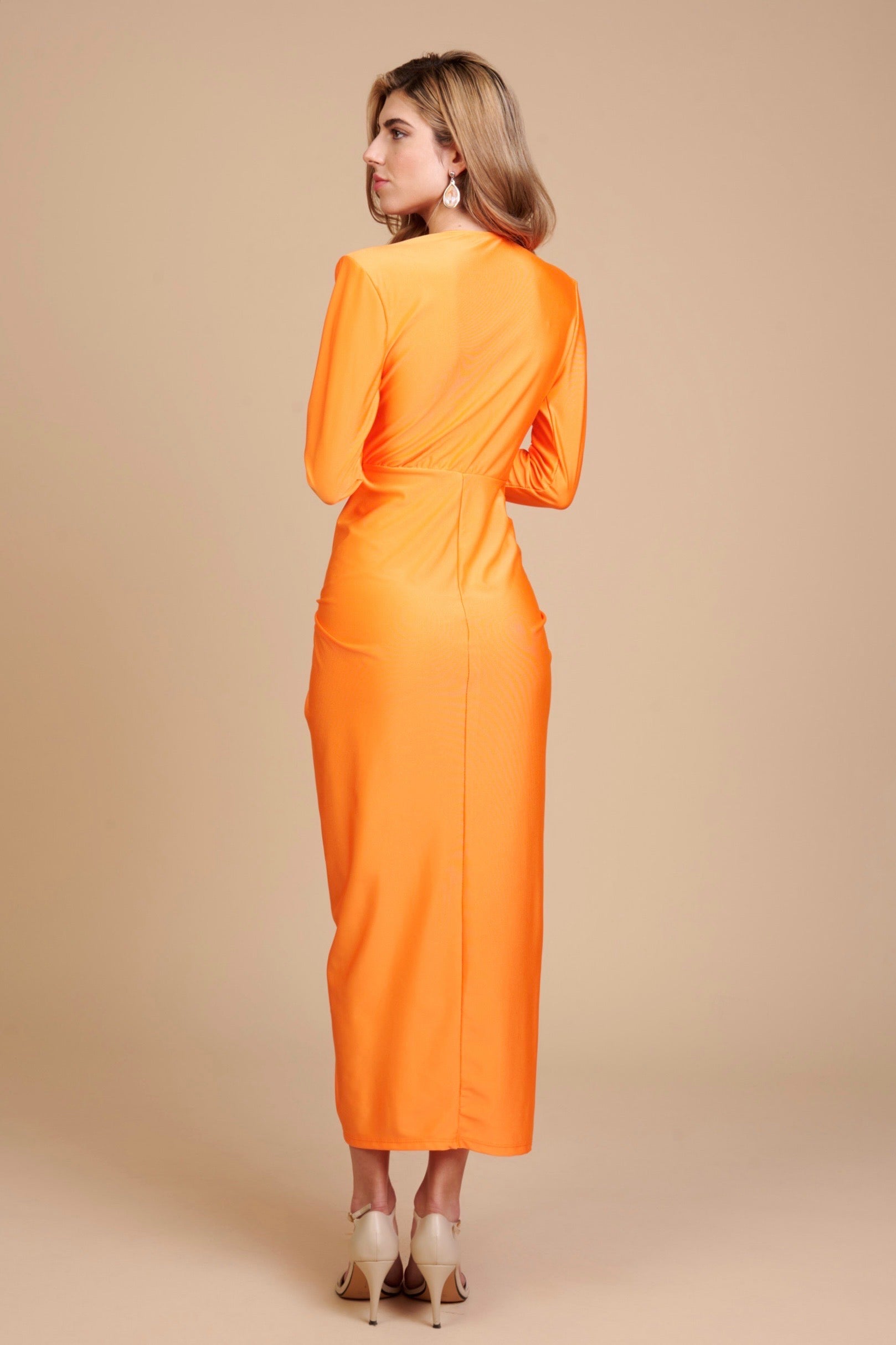 Vestido largo Alexandra manga Naranja