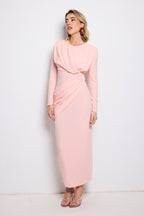 Vestido largo Kai manga larga rosa