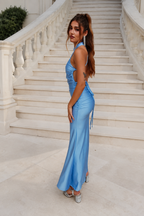 Vestido largo Uxía celeste