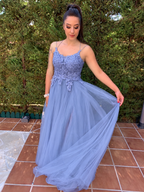 Vestido largo Miss Bliss Celeste grisáceo