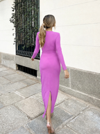 Vestido largo Kai manga larga lila intenso