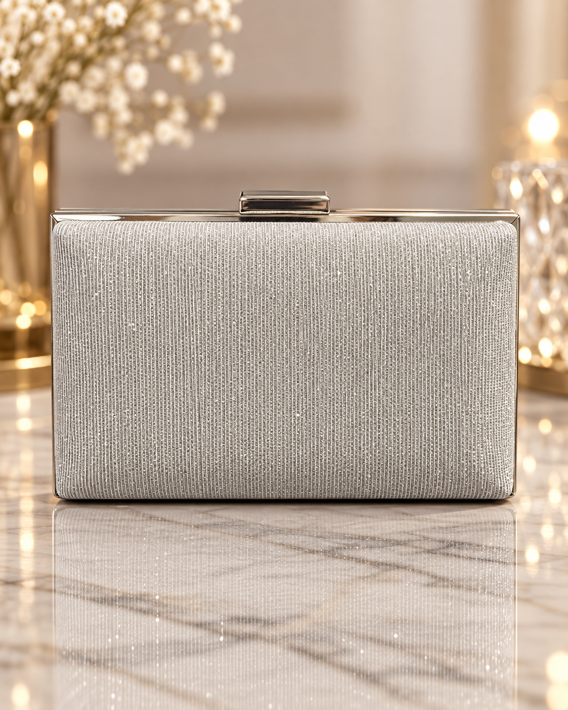 Bolso clutch plata brillo