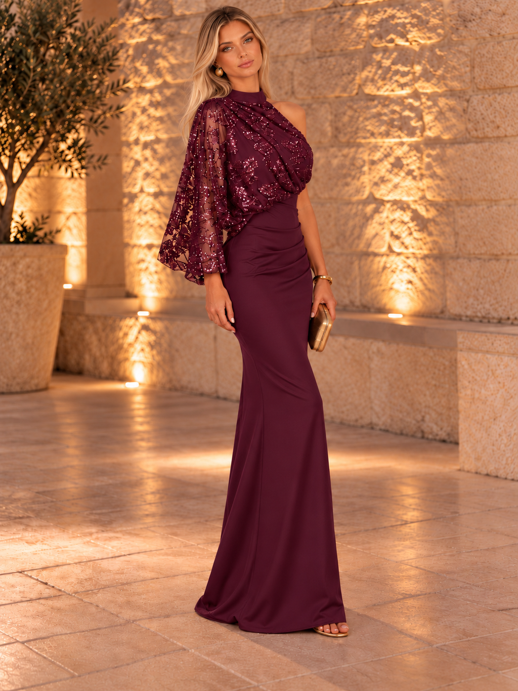 Vestido largo Arish Burdeos