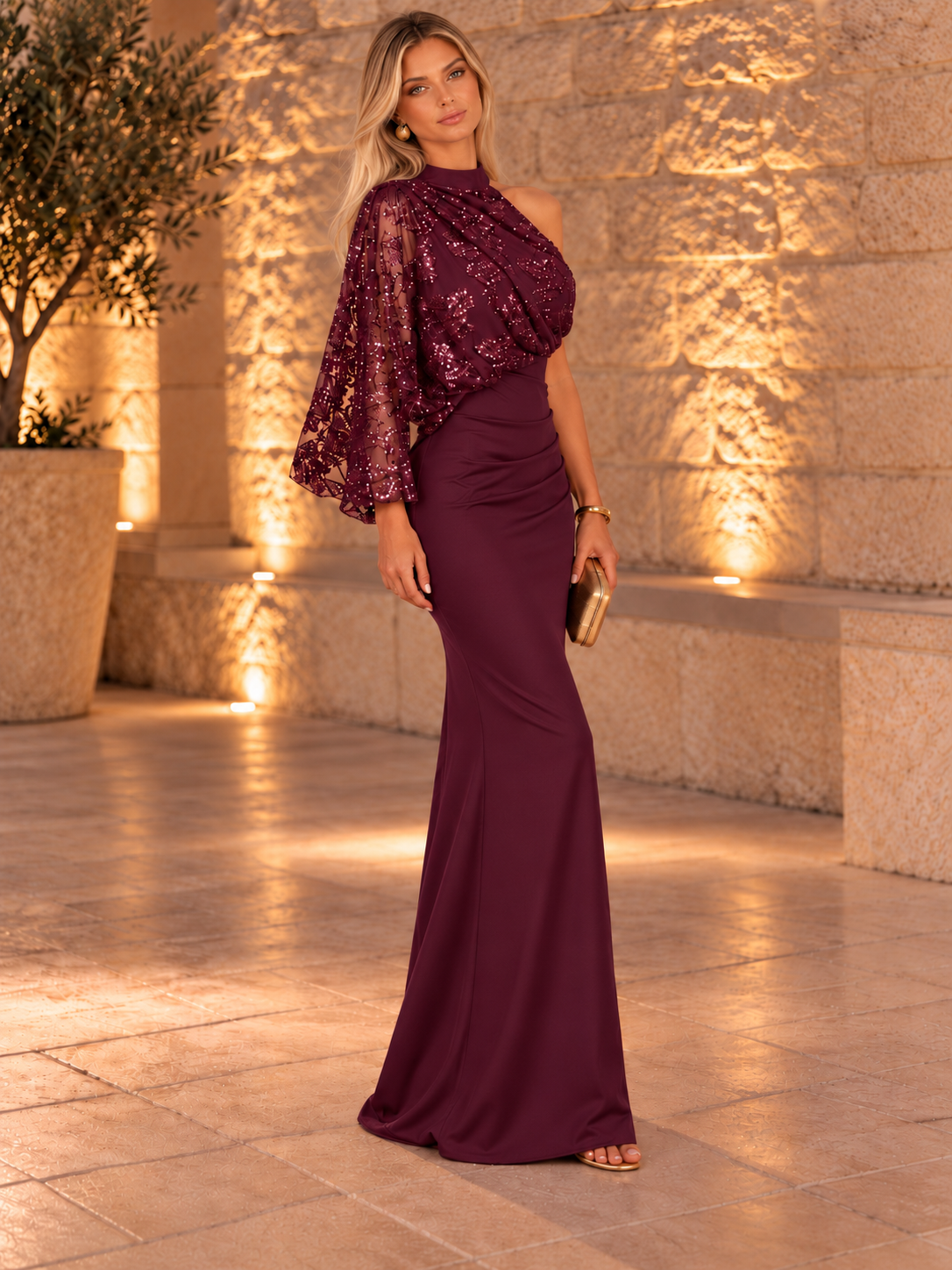 Vestido largo Arish Burdeos