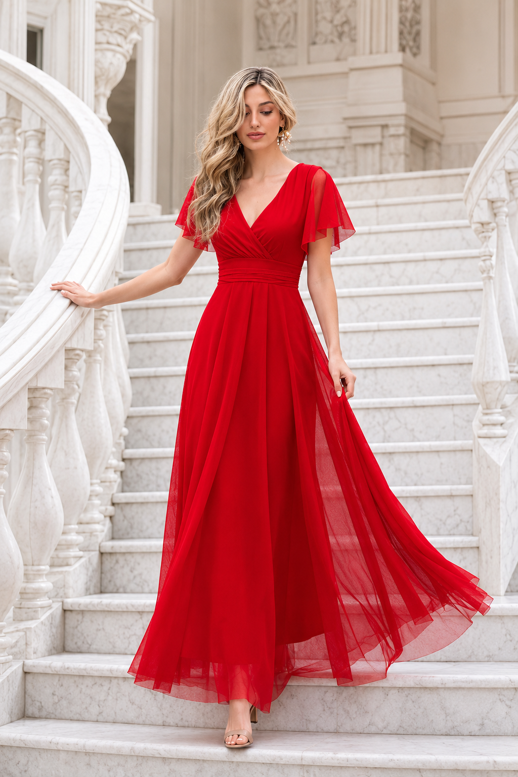 Vestido largo Érika tul Rojo