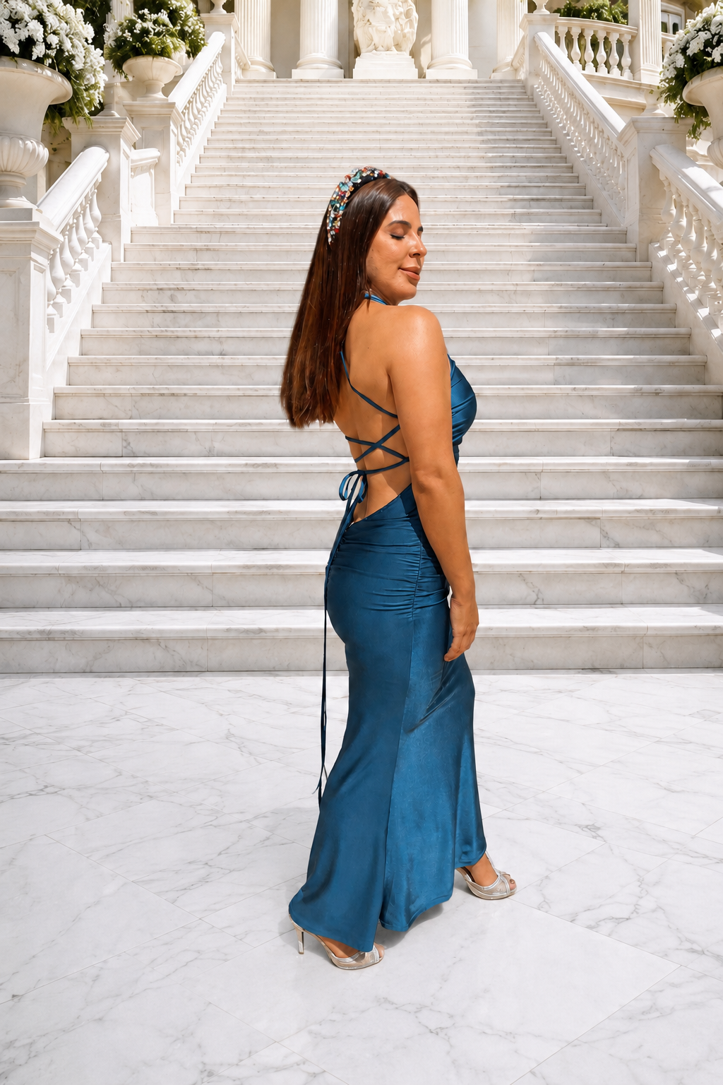 Vestido largo Uxía Petróleo