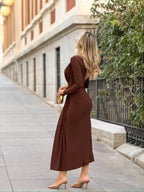 Vestido midi largo Lisboa manga larga Chocolate