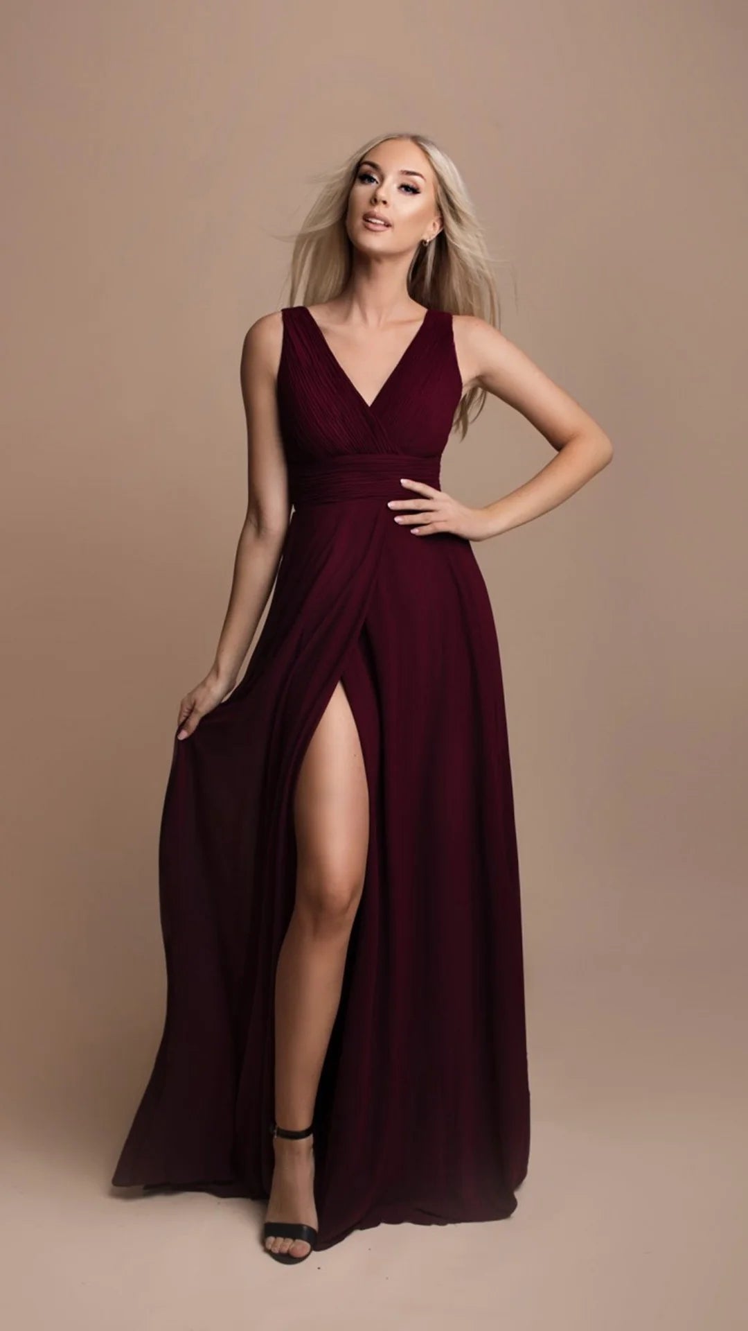 Vestido largo Enma burdeos