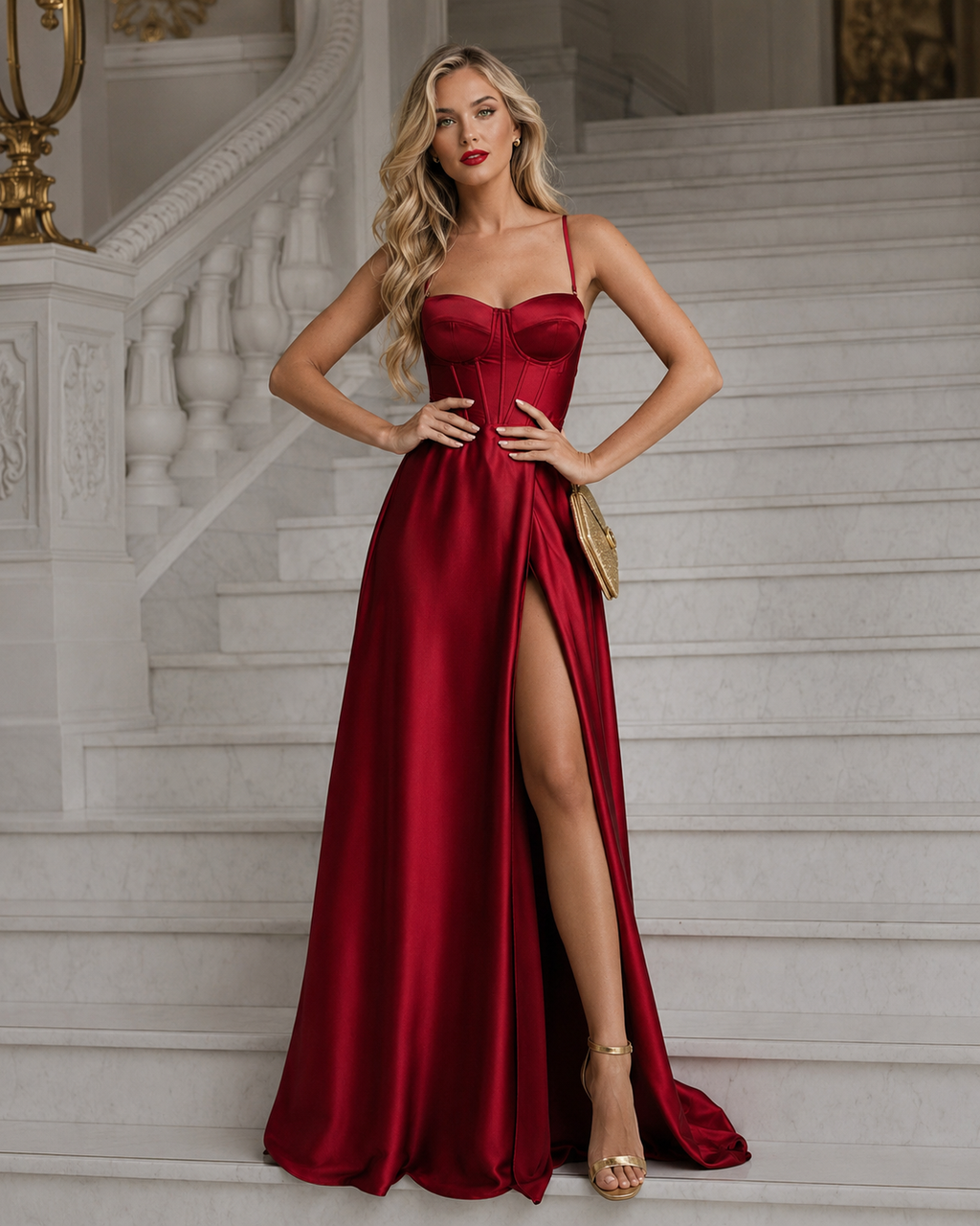 Vestido largo Ginebra cereza