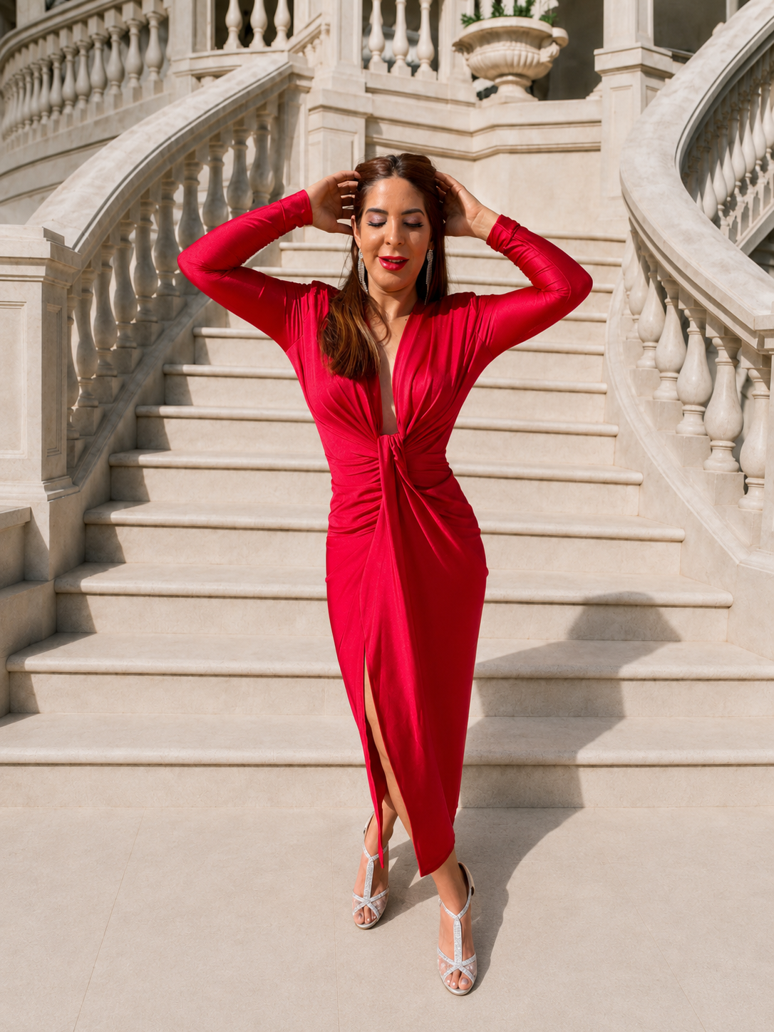 Vestido largo Alexandra manga Rojo