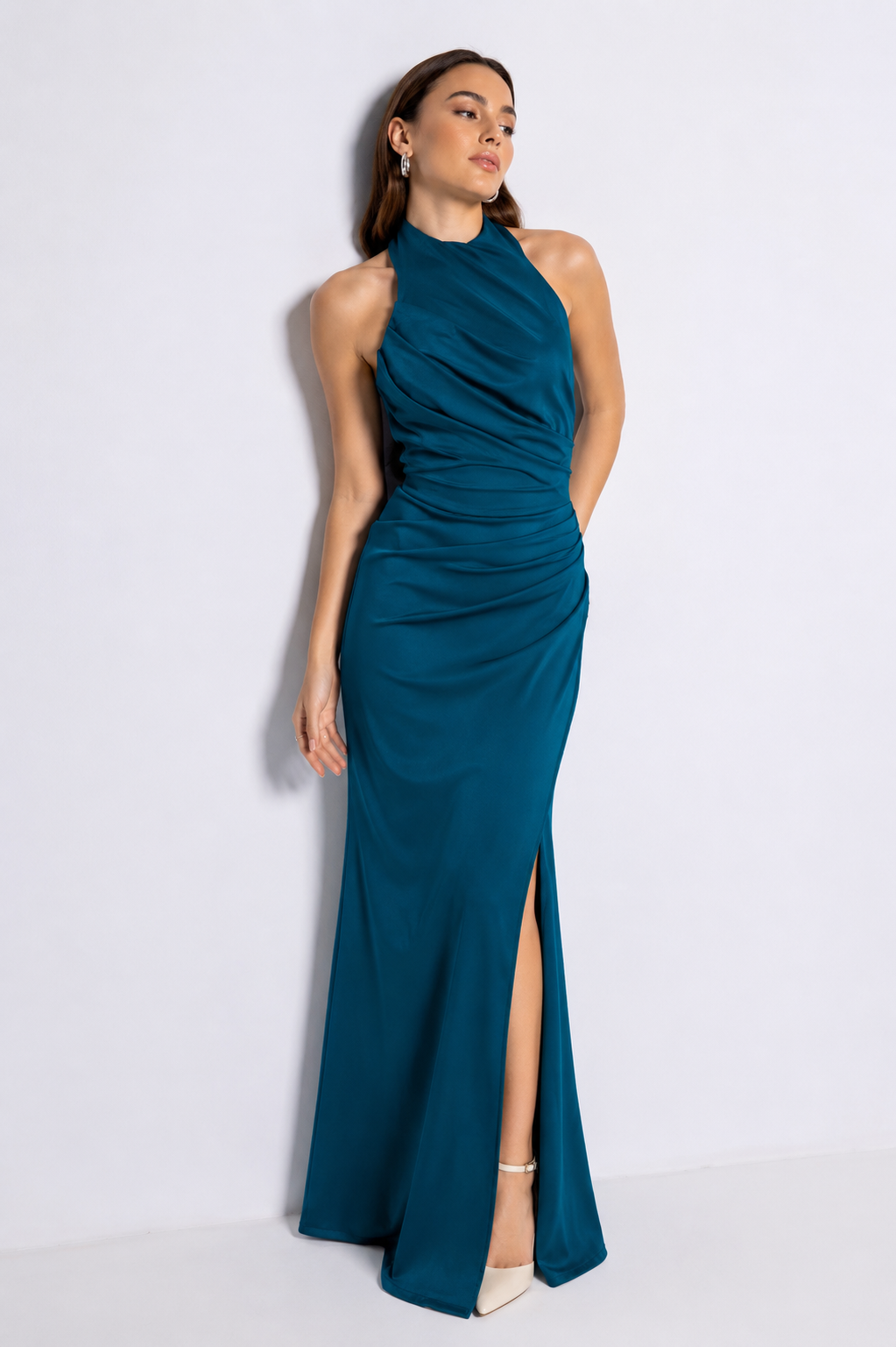Vestido largo Kareins licra petróleo