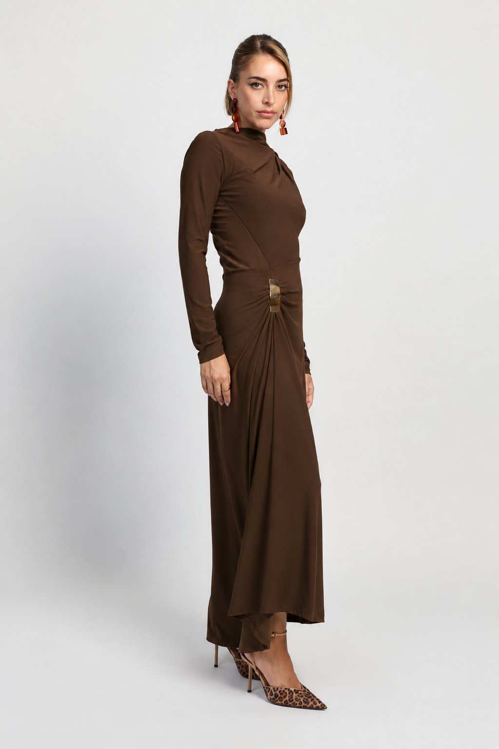 Vestido midi largo Elsa chocolate