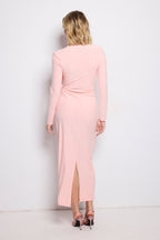 Vestido largo Kai manga larga rosa