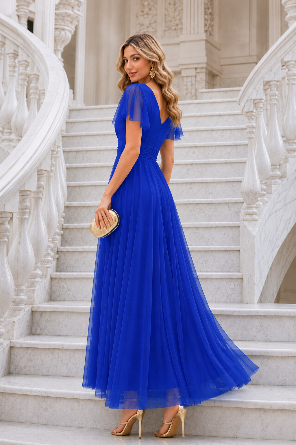 Vestido largo Érika tul Azulòn