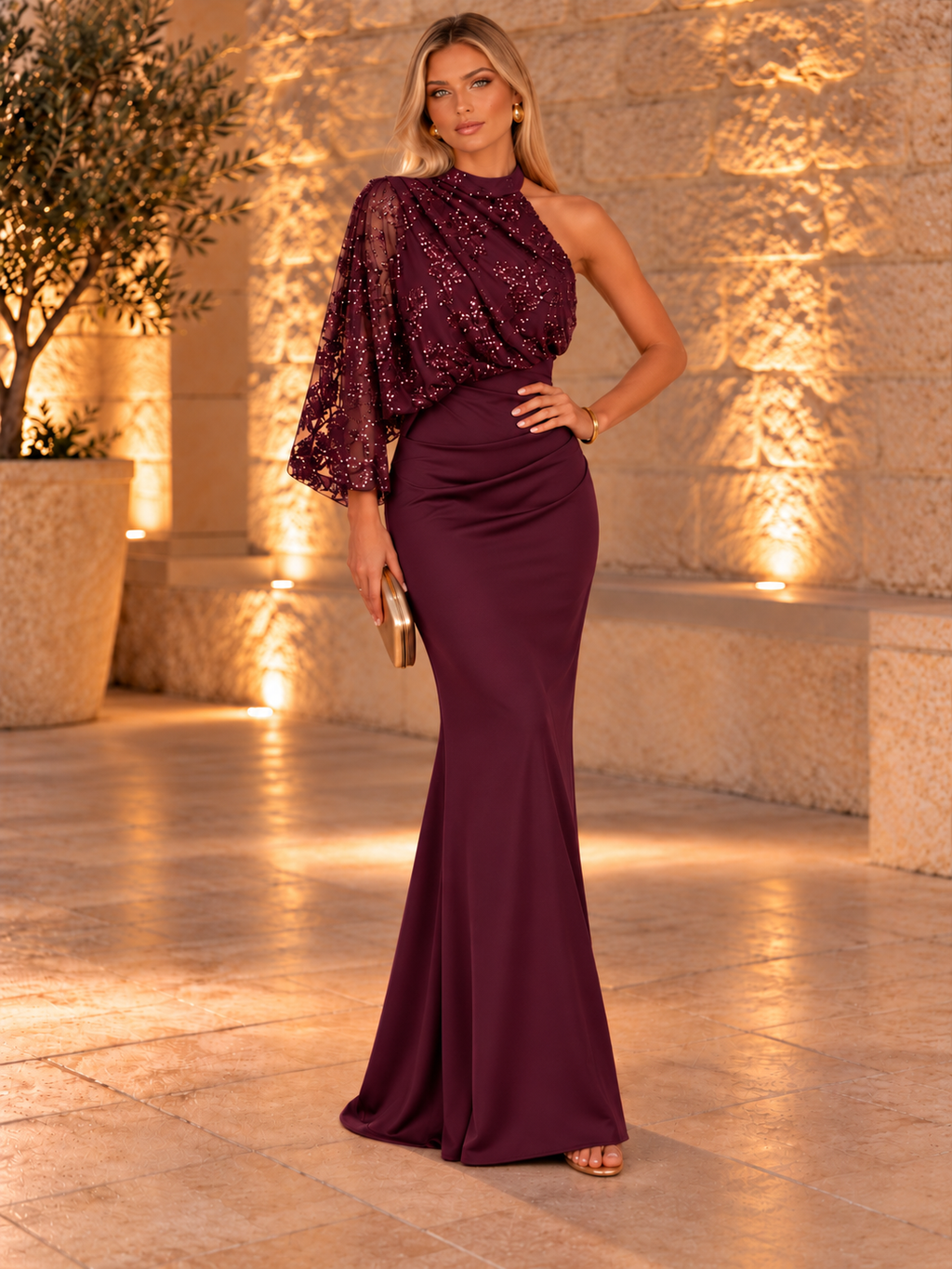 Vestido largo Arish Burdeos
