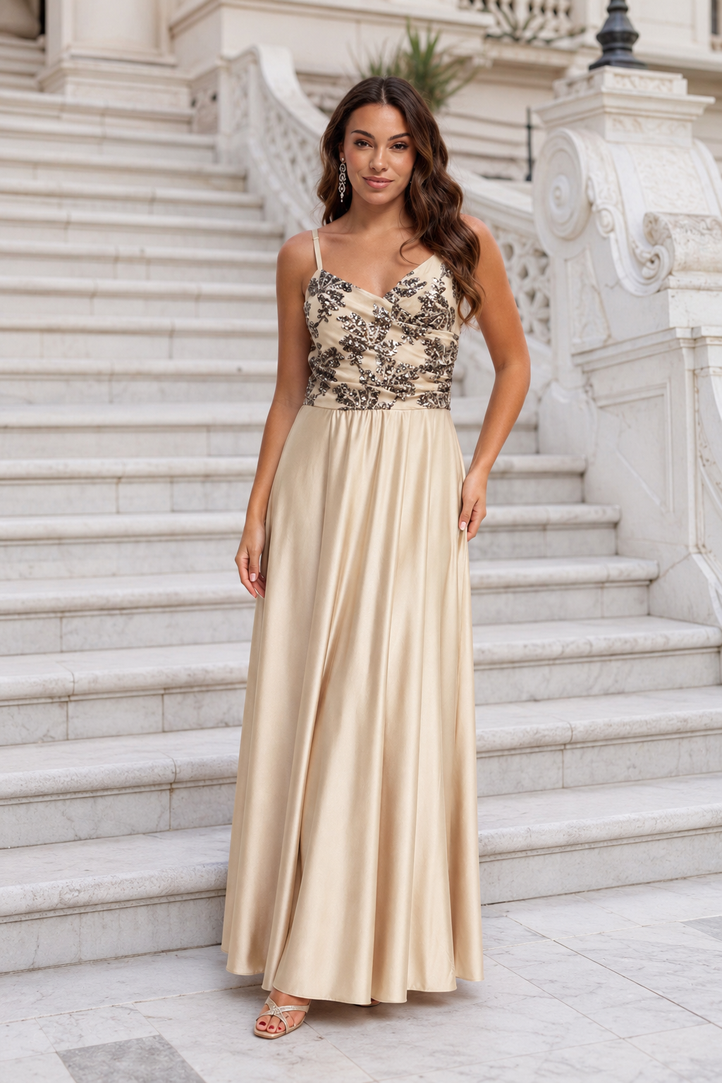 Vestido largo Belha Beige