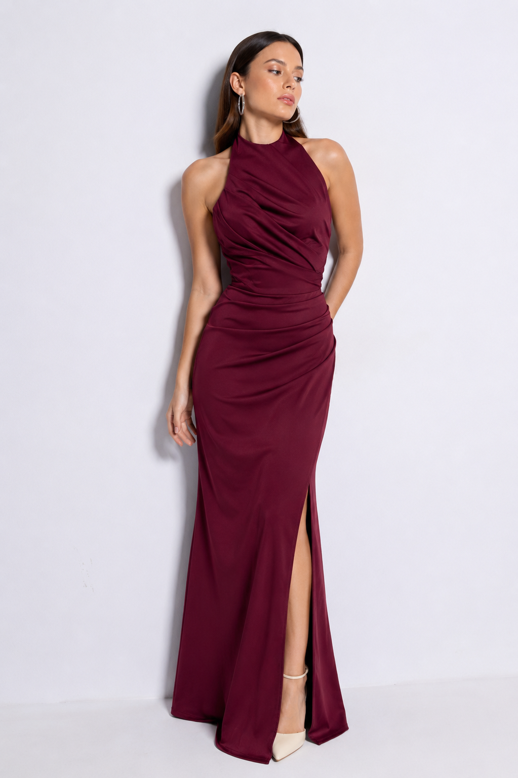 Vestido largo Kareins licra burdeos