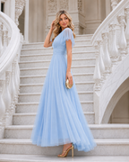 Vestido largo Érika tul Celeste