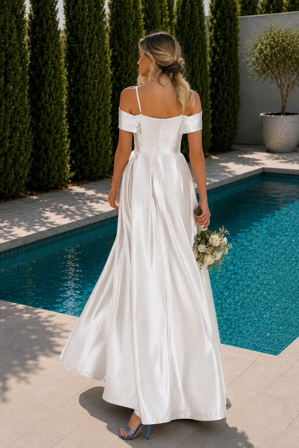Ico long white and beige bridal dress