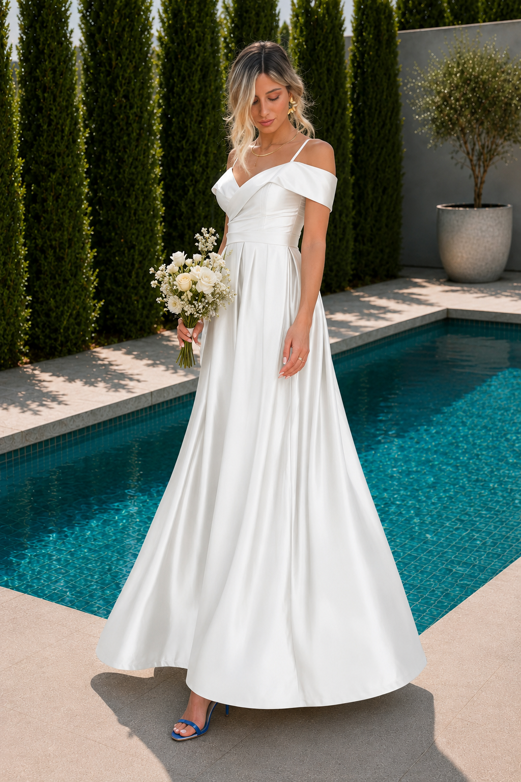 Ico long white and beige bridal dress