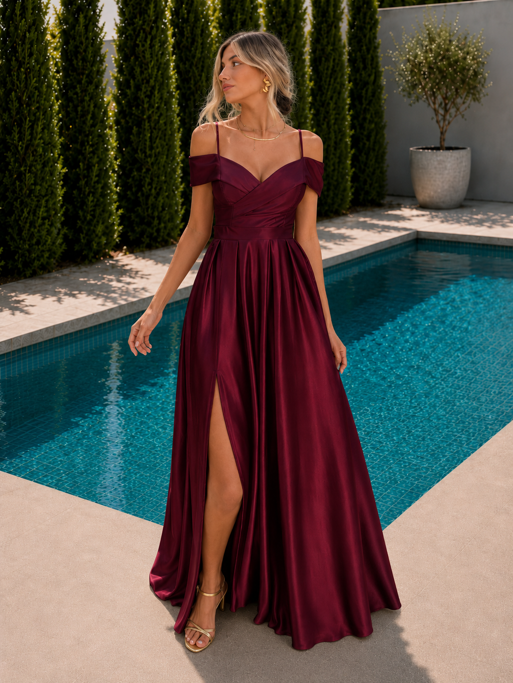 Vestido largo Ico burdeos