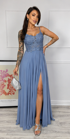 Vestido largo Ivanna celeste grisáceo