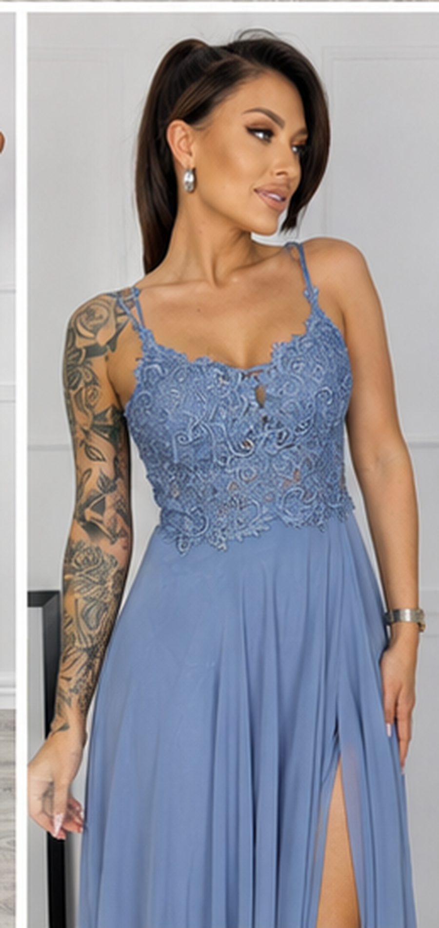 Vestido largo Ivanna celeste grisáceo