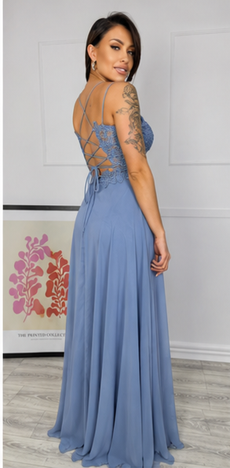 Vestido largo Ivanna celeste grisáceo