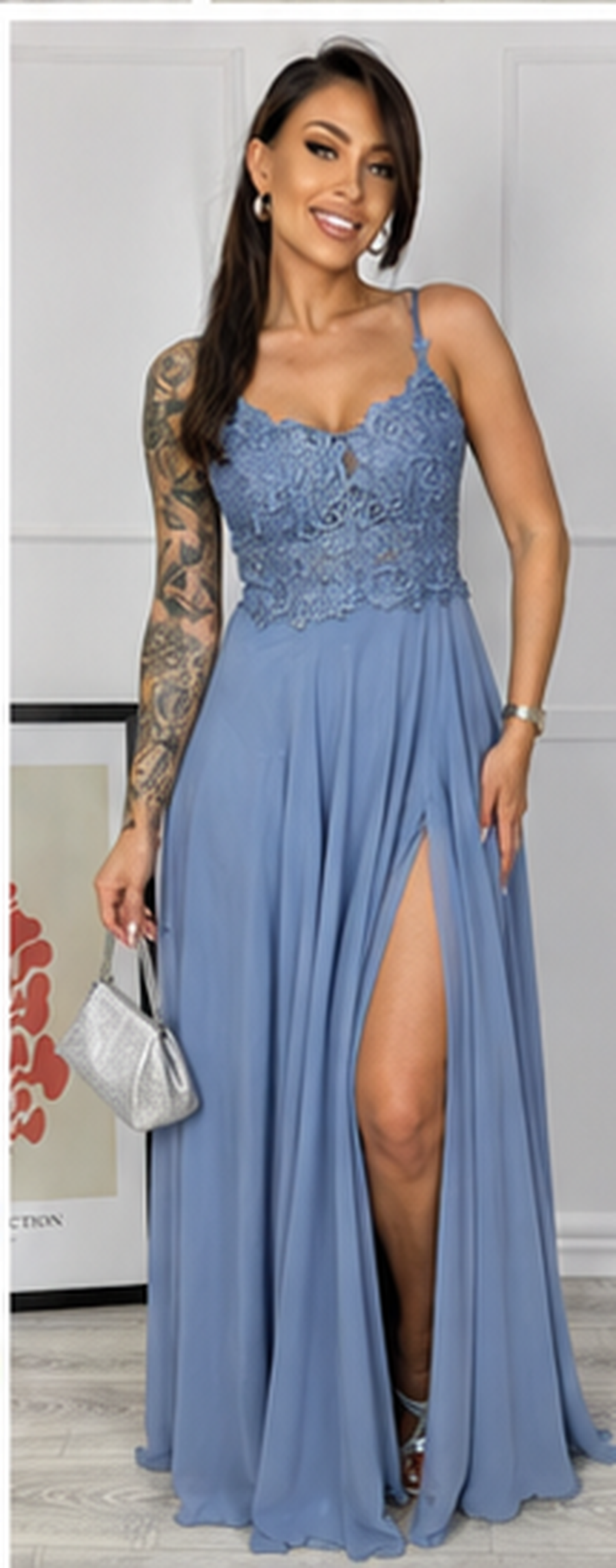 Vestido largo Ivanna celeste grisáceo