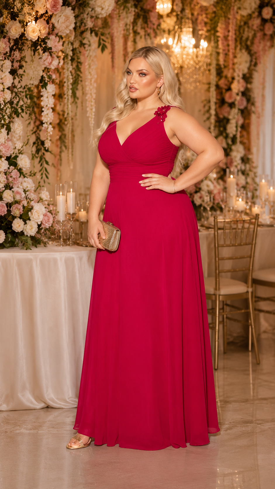 Vestido largo Lola curvy cereza