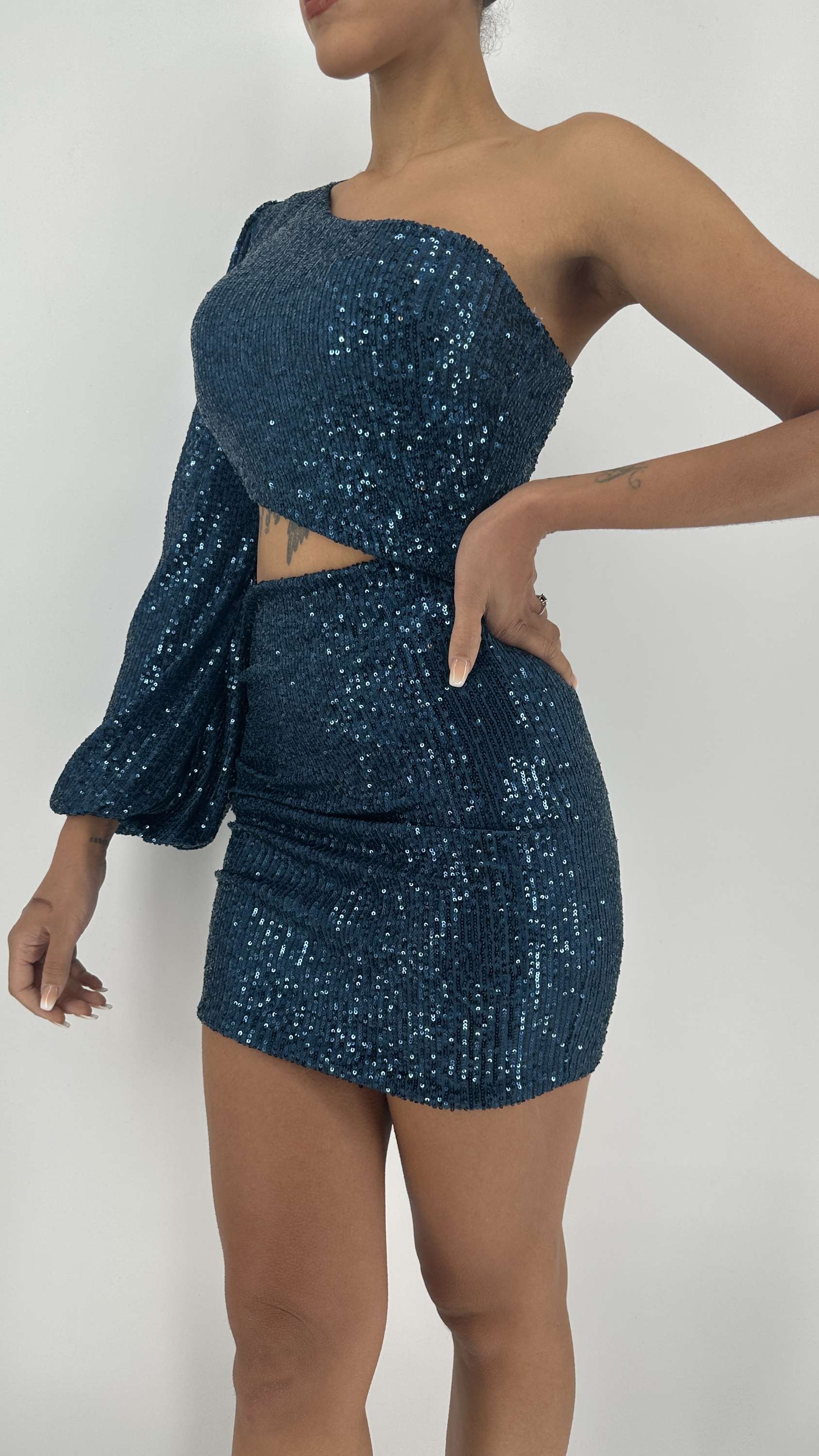 Vestido corto de lentejuelas Naomi petróleo image 1