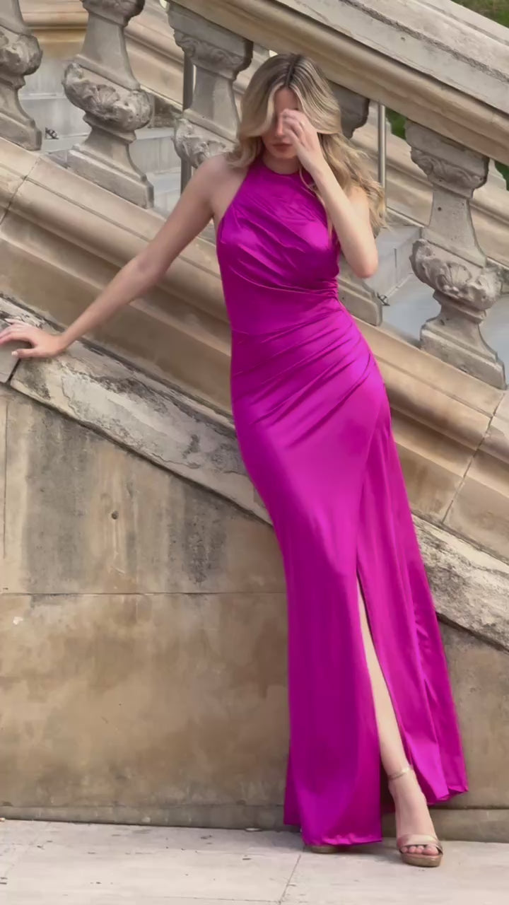 Vestido largo Kareins licra fucsia