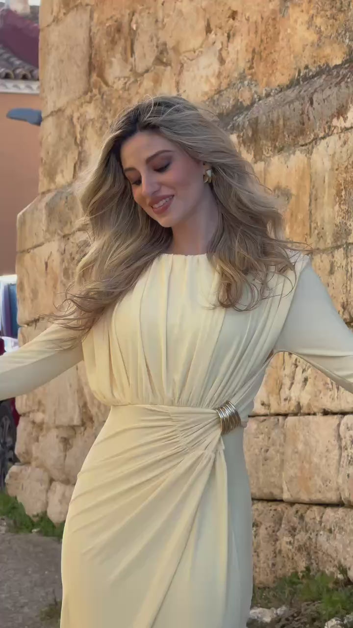 Vestido midi largo Ronda manga larga Marino