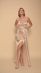 Vestido largo Satén Aura Gold