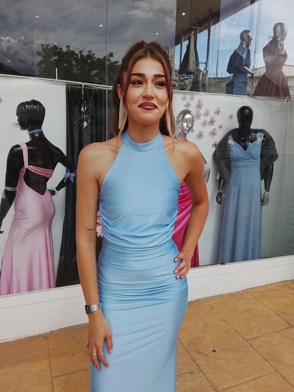 Vestido largo Uxía celeste