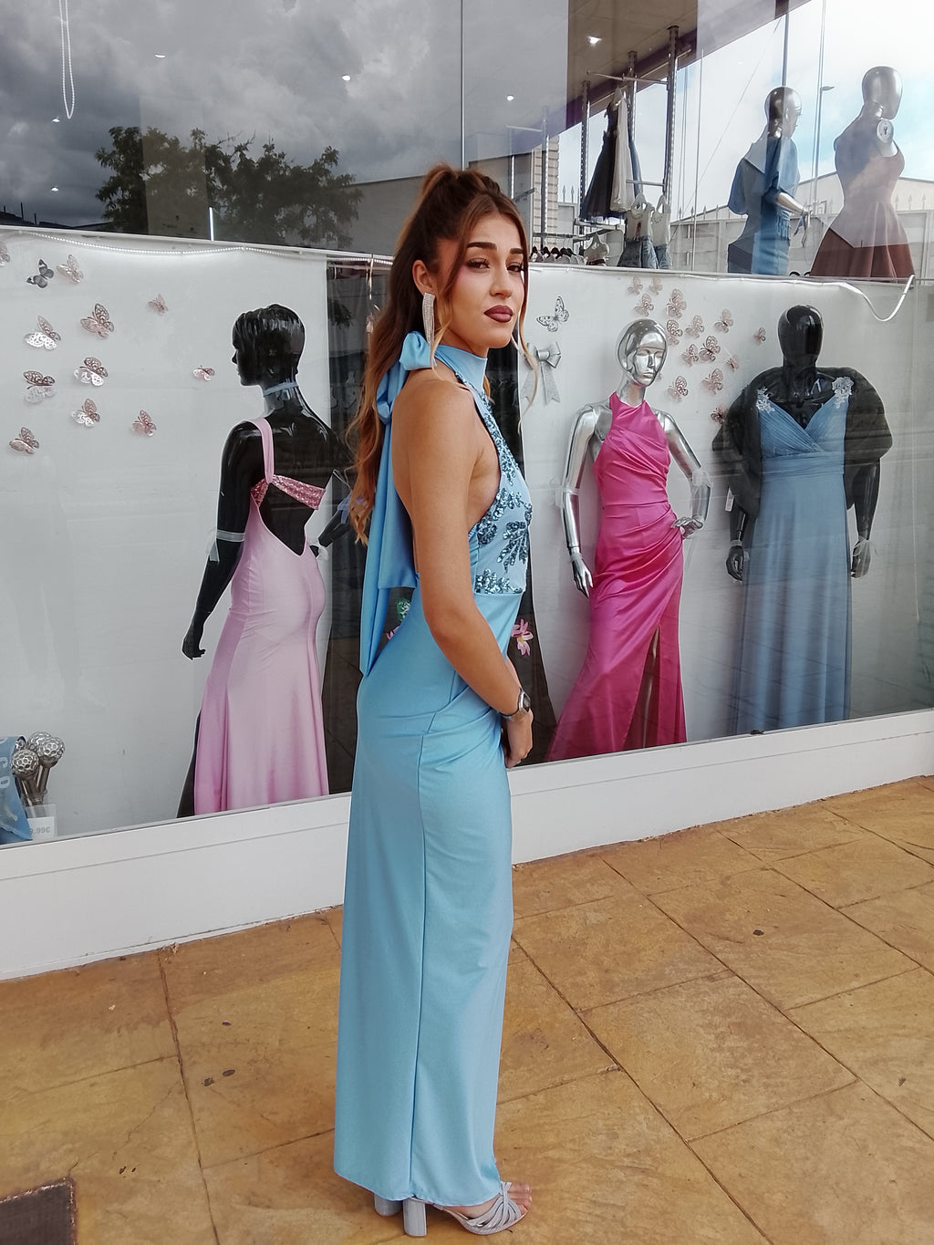 Vestido largo Gisela celeste