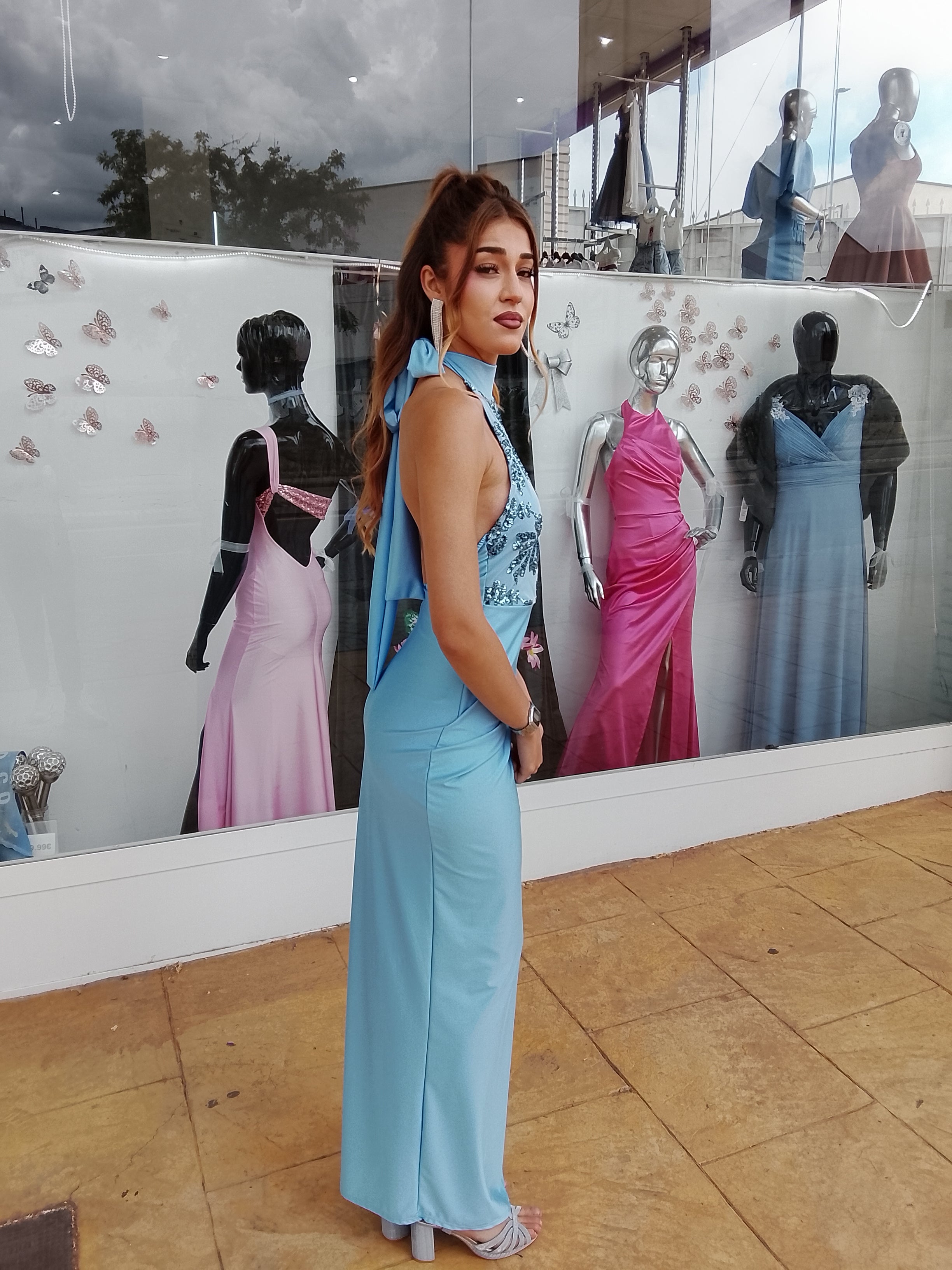 Vestido largo Gisela celeste