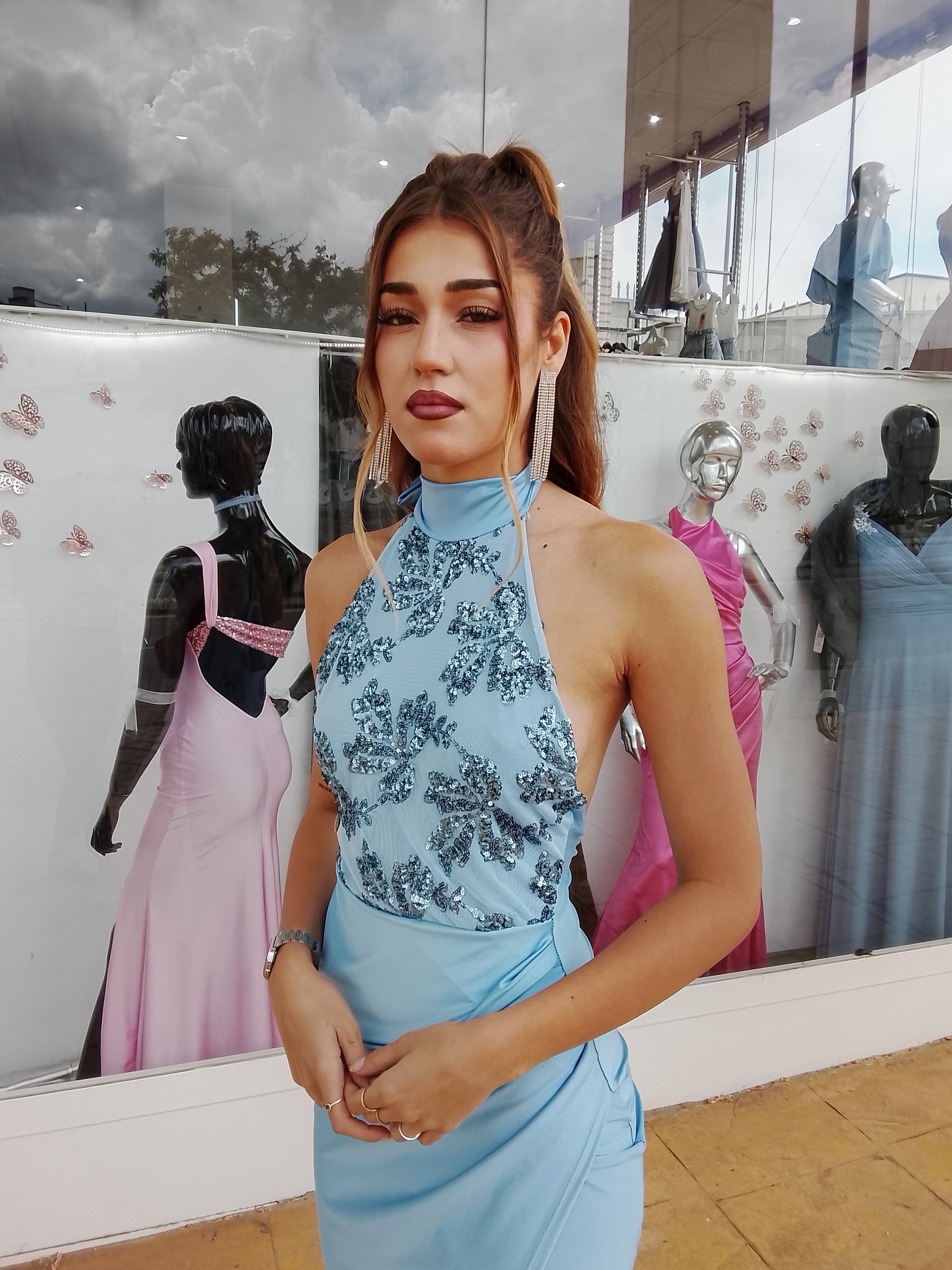 Vestido largo Gisela celeste
