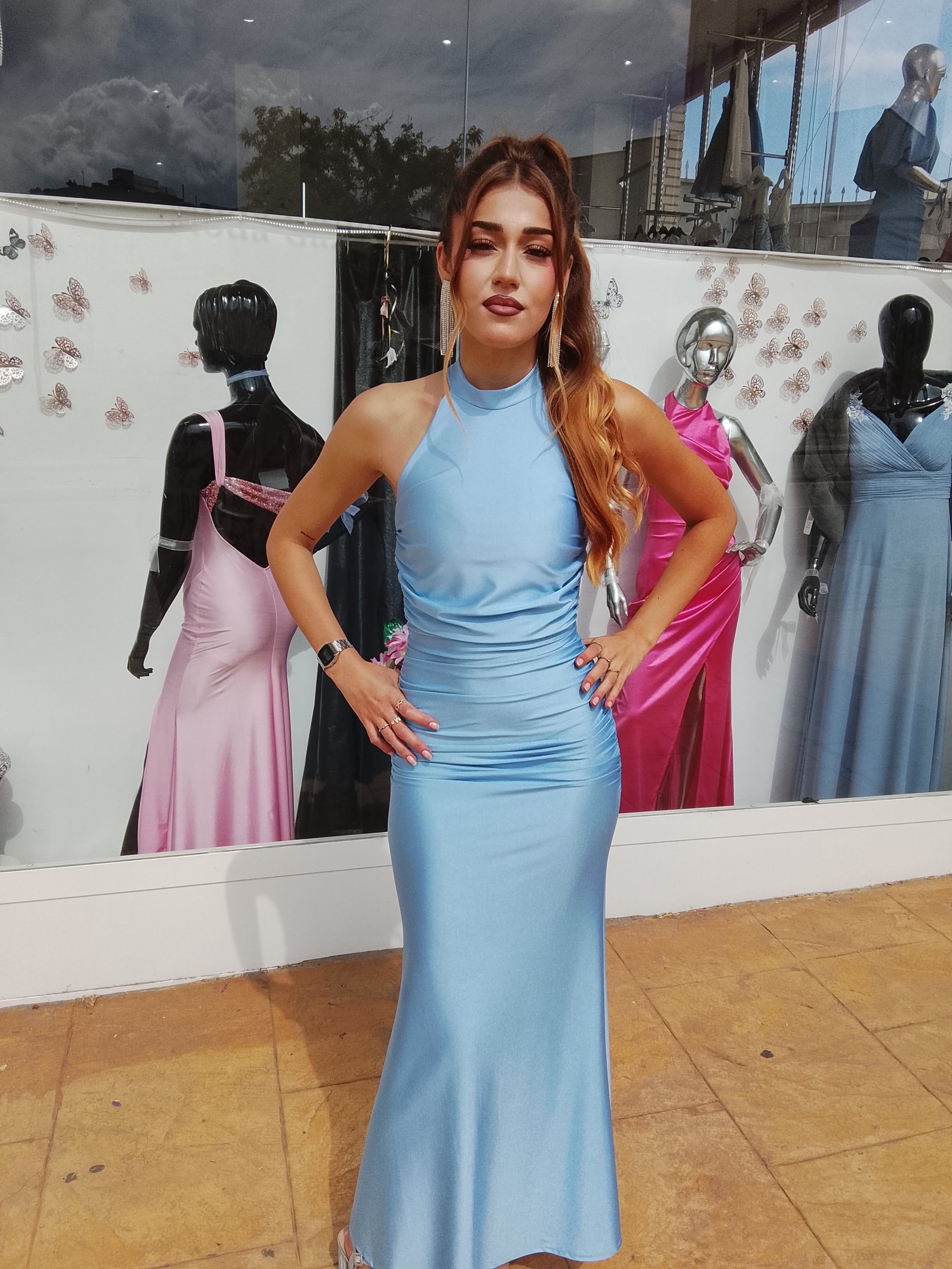 Vestido largo Uxía celeste